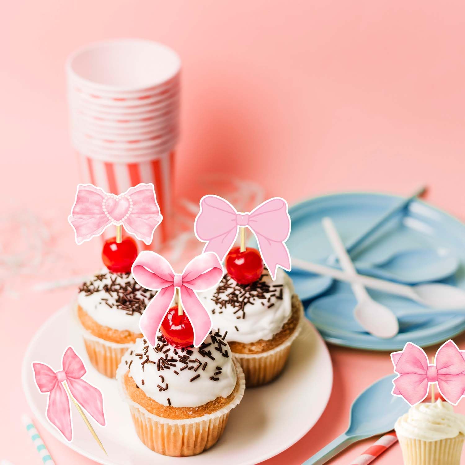 24PCS Coquette Bow Cupcake Toppers – Pink Bow Party Decor | qhqqwzxqc