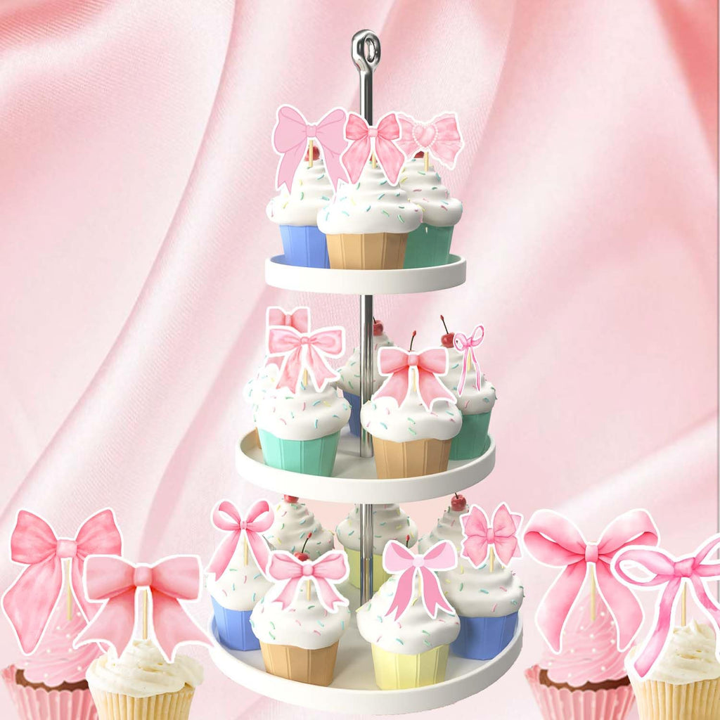 24PCS Coquette Bow Cupcake Toppers – Pink Bow Party Decor | qhqqwzxqc