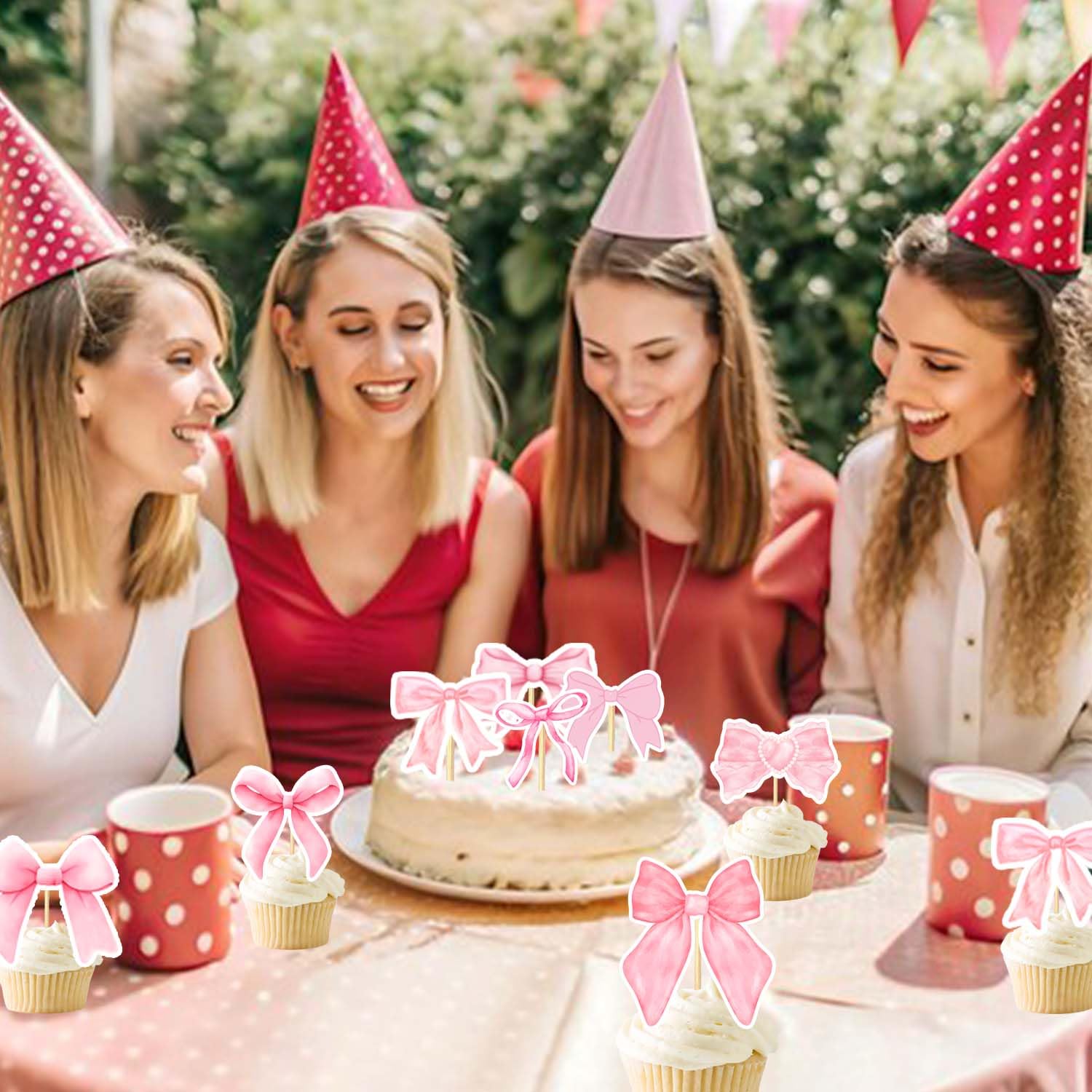 24PCS Coquette Bow Cupcake Toppers – Pink Bow Party Decor | qhqqwzxqc