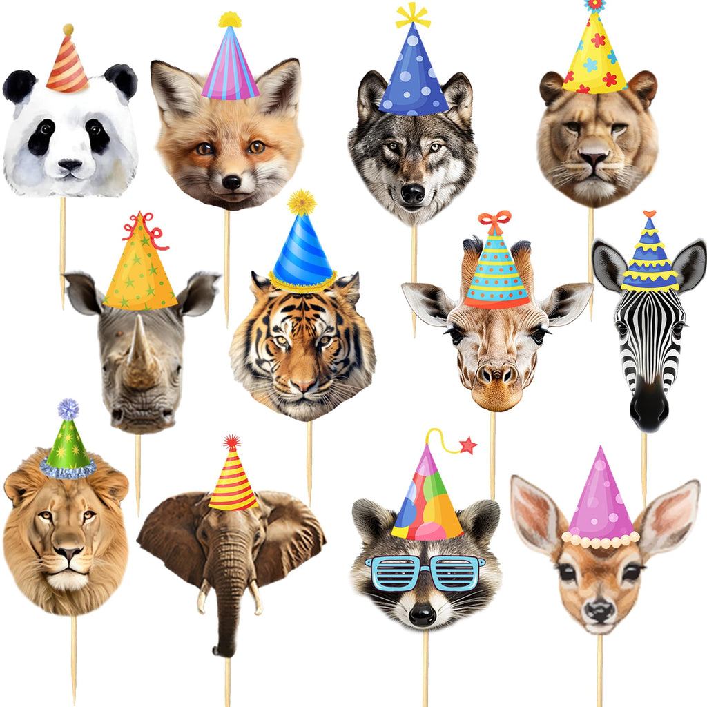 qhqqwzxqc Safari Animals Party Cupcake Toppers – 24Pcs Pre-assembled Jungle Decorations