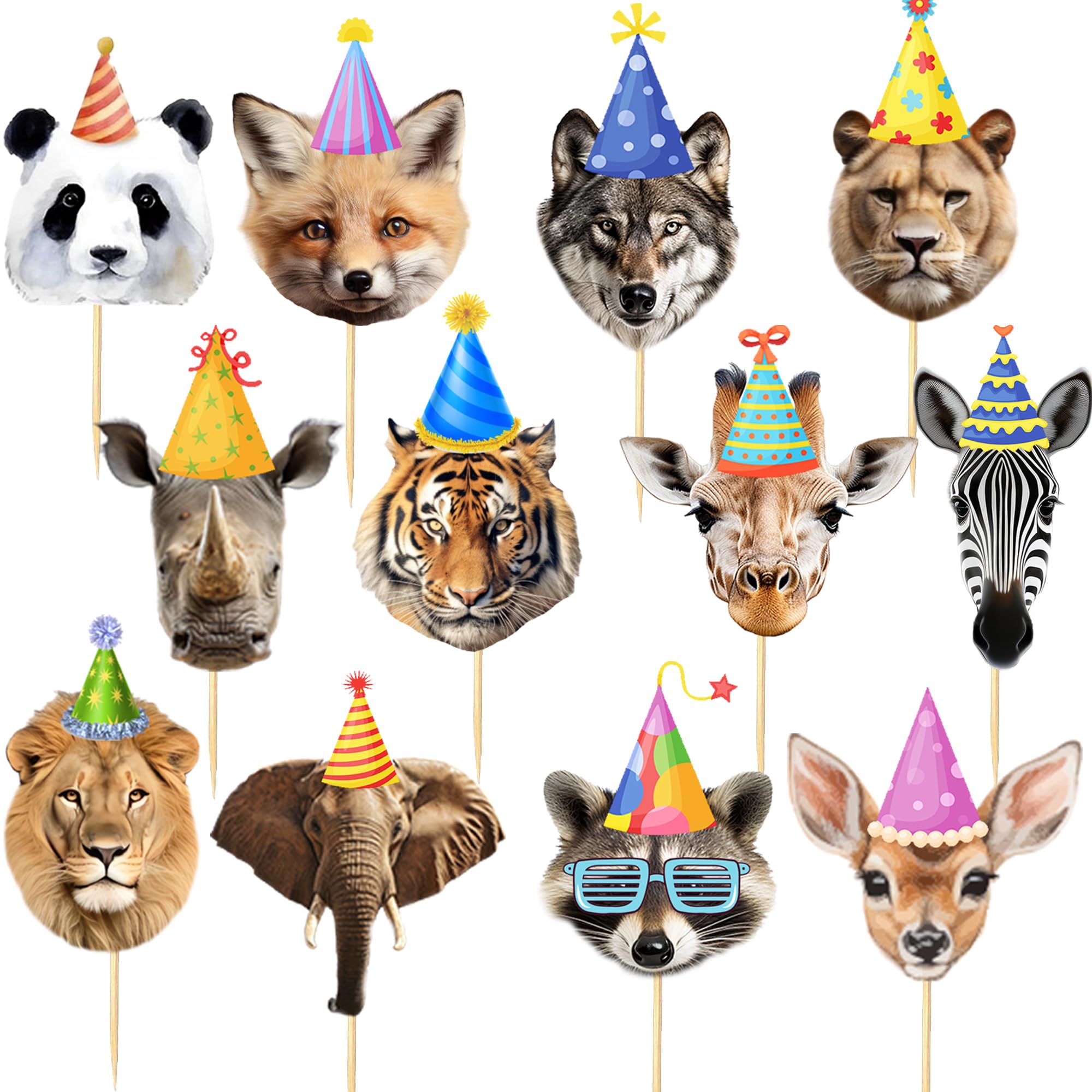 qhqqwzxqc Safari Animals Party Cupcake Toppers – 24Pcs Pre-assembled Jungle Decorations