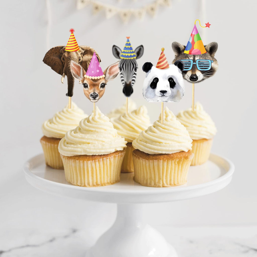 qhqqwzxqc Safari Animals Party Cupcake Toppers – 24Pcs Pre-assembled Jungle Decorations
