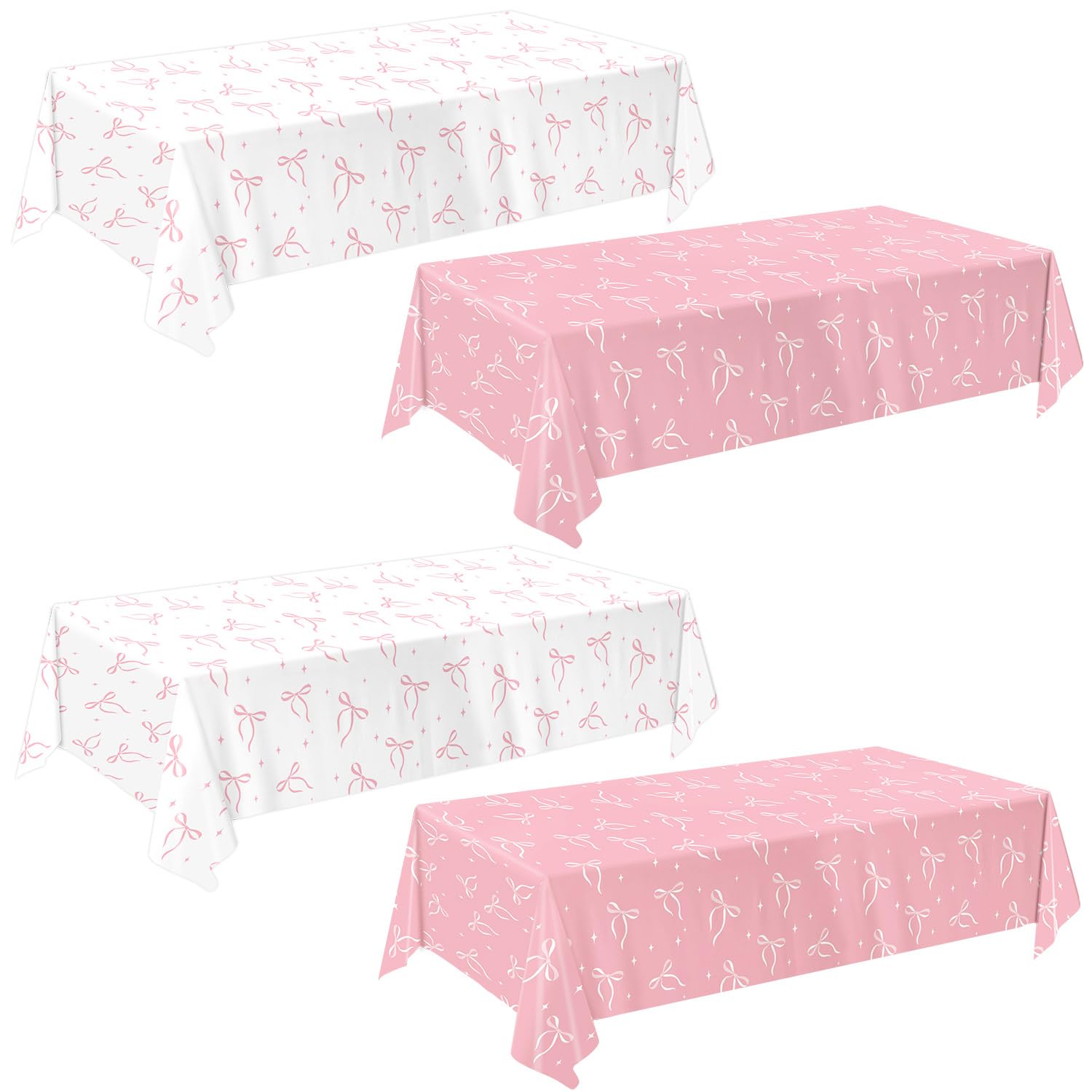 QIYANPAX 4 Pack Pink Bow Tablecloth – 54 x 108 in Coquette Birthday Decor