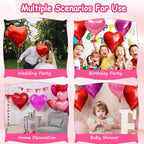 QianYa Heart Balloons 12 Pack – 18-Inch Foil Hearts in Pink, Magenta & Red with Ribbon & Straw