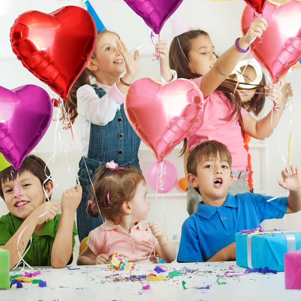 QianYa Heart Balloons 12 Pack – 18-Inch Foil Hearts in Pink, Magenta & Red with Ribbon & Straw