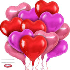 QianYa Heart Balloons 12 Pack – 18-Inch Foil Hearts in Pink, Magenta & Red with Ribbon & Straw