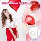 QianYa Heart Balloons 12 Pack – 18-Inch Foil Hearts in Pink, Magenta & Red with Ribbon & Straw