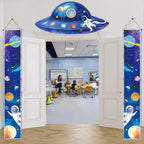 QICI 3-Piece Outer Space Porch Sign Banner — Astronaut Rocket Theme Decor for Classroom, Bedroom, and Party