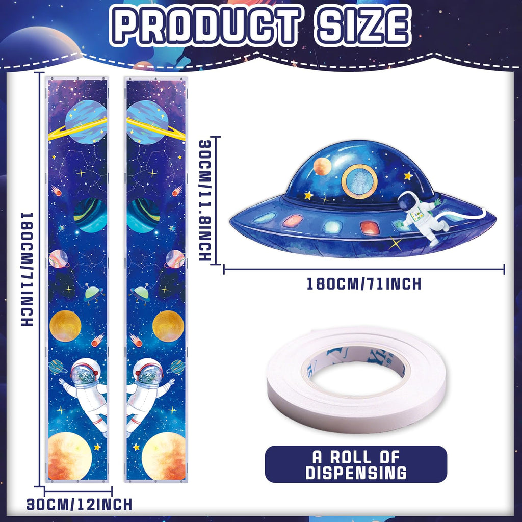 QICI 3-Piece Outer Space Porch Sign Banner — Astronaut Rocket Theme Decor for Classroom, Bedroom, and Party