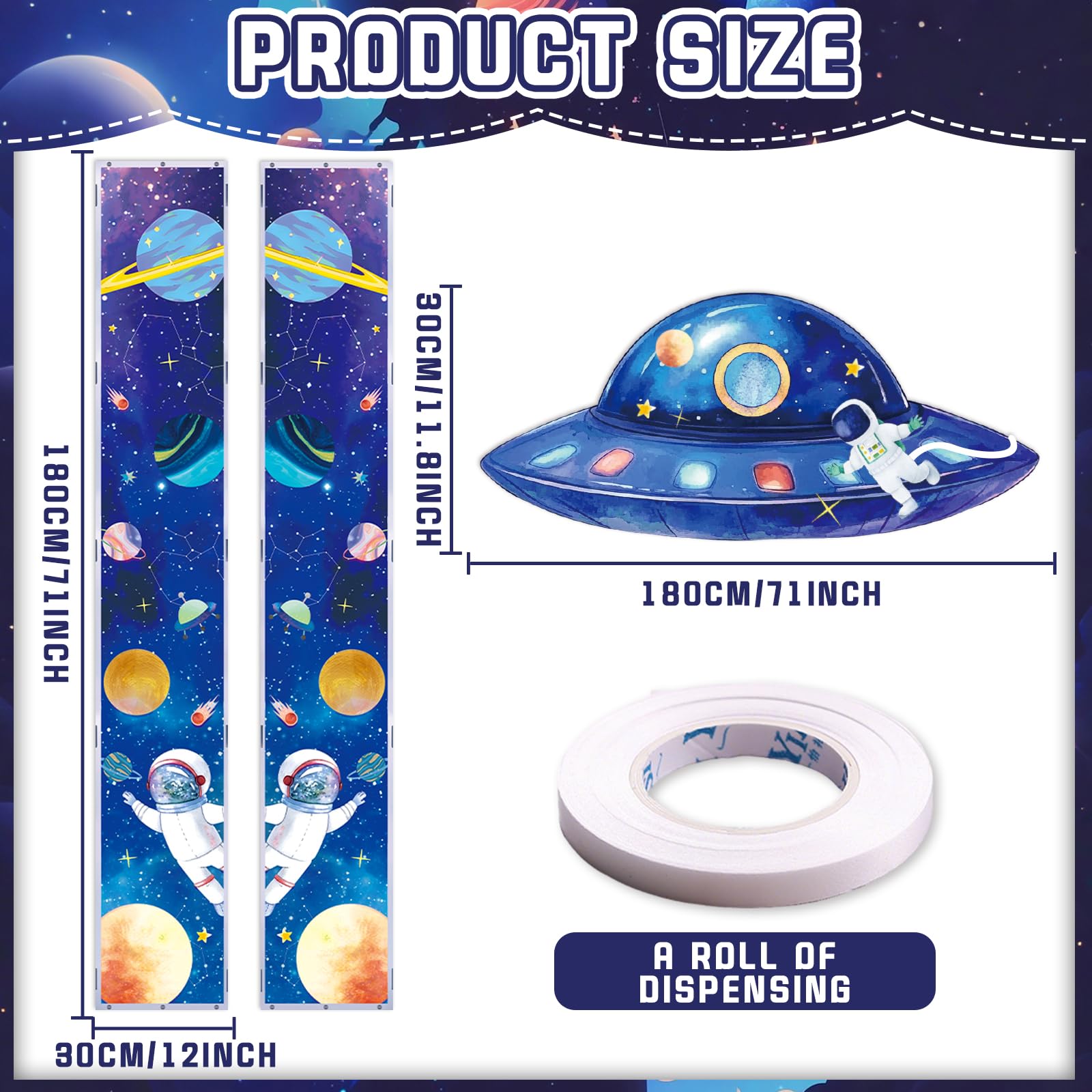 QICI 3-Piece Outer Space Porch Sign Banner — Astronaut Rocket Theme Decor for Classroom, Bedroom, and Party