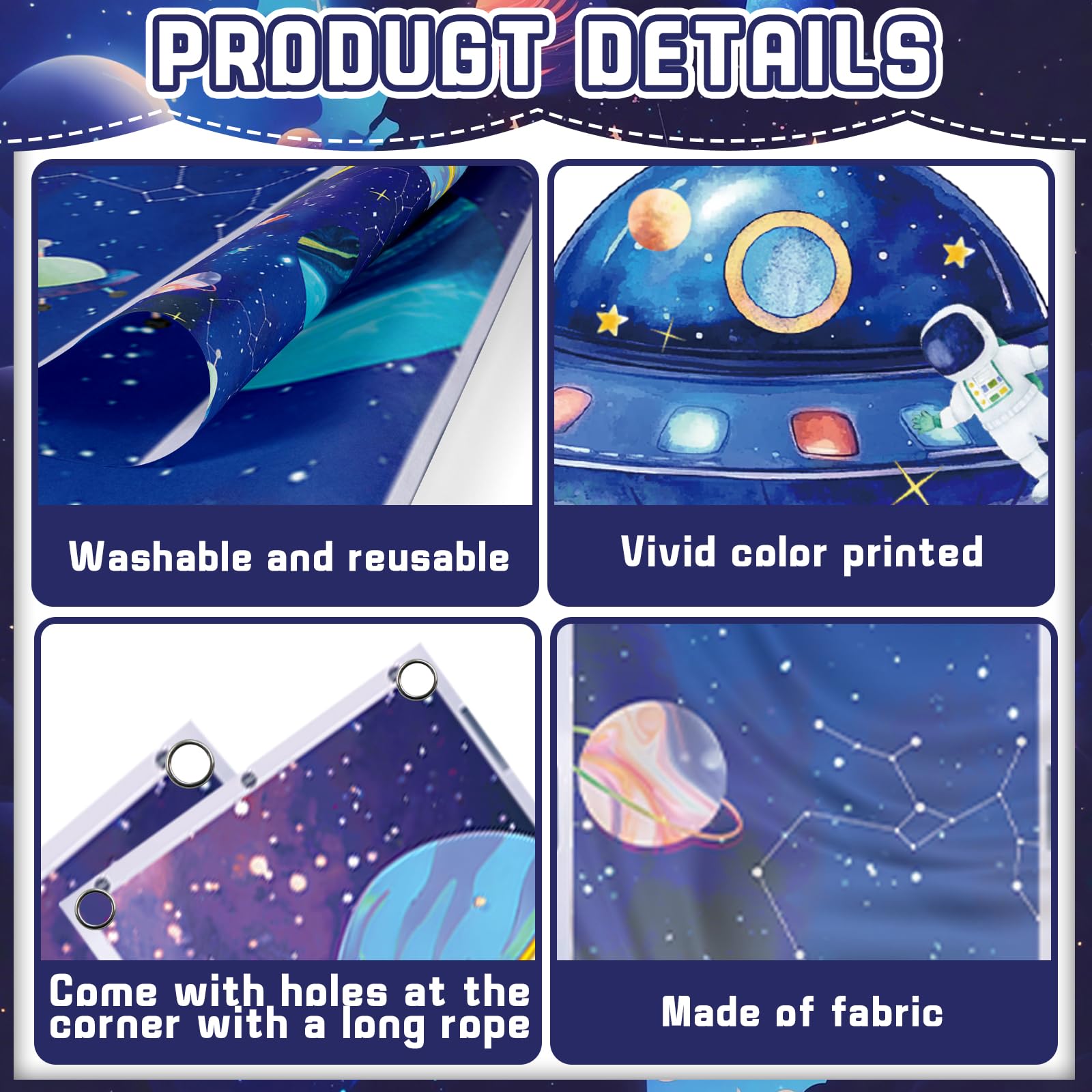 QICI 3-Piece Outer Space Porch Sign Banner — Astronaut Rocket Theme Decor for Classroom, Bedroom, and Party