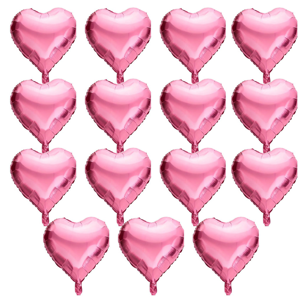 QIHOMPIB 15 Pink Heart Foil Balloons – 18in Valentine’s Day Decorations