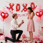 QIHOMPIB 16-Inch Red XOXO Letter Balloons & Red Heart Foil Balloons for Valentines Decor