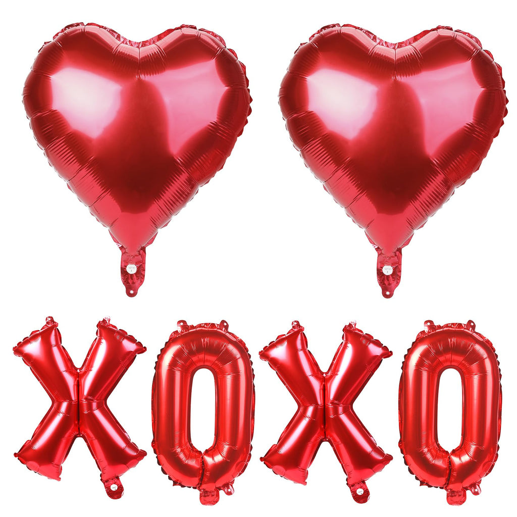 QIHOMPIB 16-Inch Red XOXO Letter Balloons & Red Heart Foil Balloons for Valentines Decor