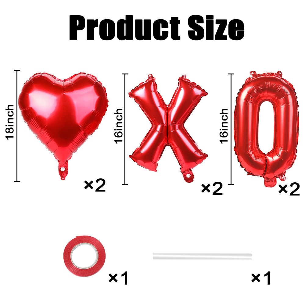 QIHOMPIB 16-Inch Red XOXO Letter Balloons & Red Heart Foil Balloons for Valentines Decor