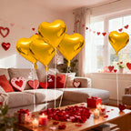 QIHOMPIB 15 Pcs Gold Heart Balloons – 18-Inch Foil Hearts for Valentines & Occasions