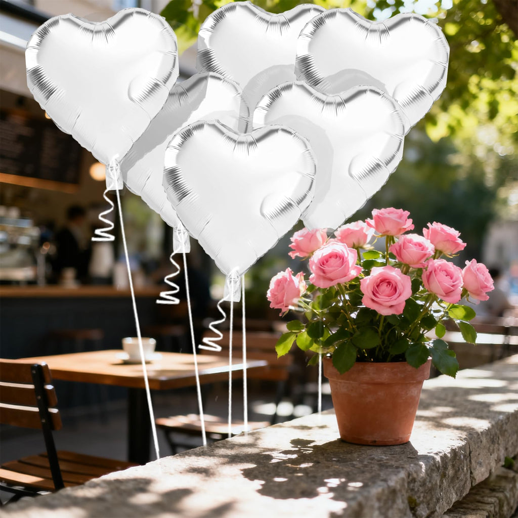 QIHOMPIB 15 PCS White Heart Balloons – 18 in Foil Valentines Decorations