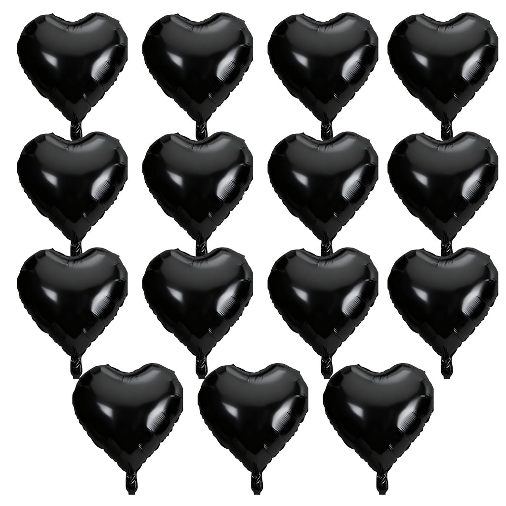 QIHOMPIB 15-Piece Black Heart Foil Balloons, 18-Inch — Valentine Decor