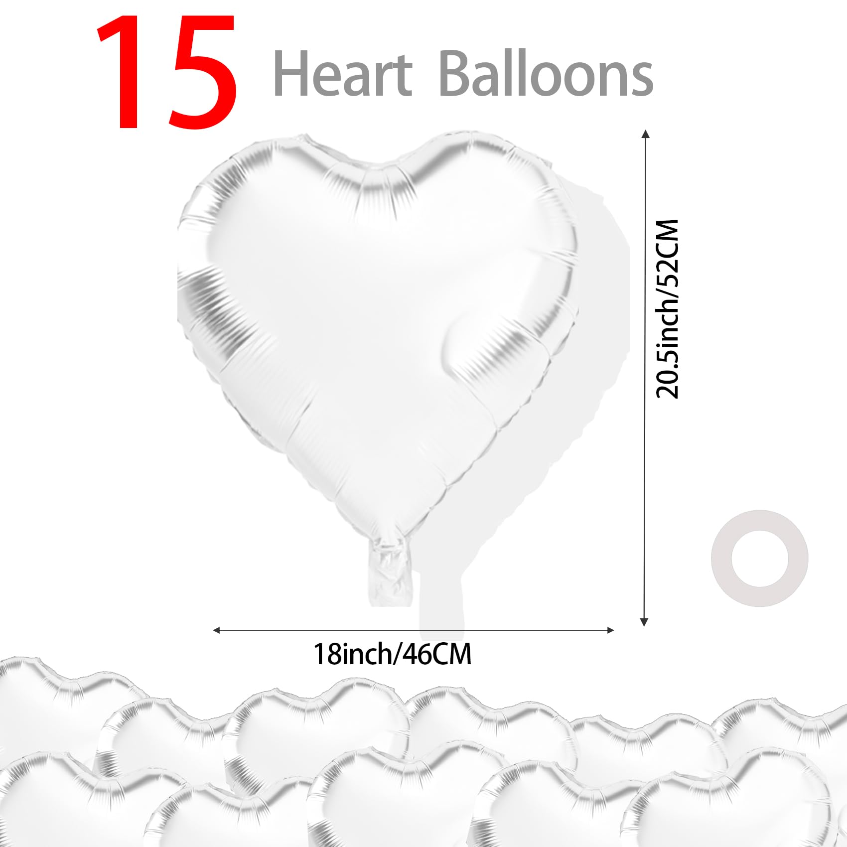 QIHOMPIB 15 PCS White Heart Balloons – 18 in Foil Valentines Decorations
