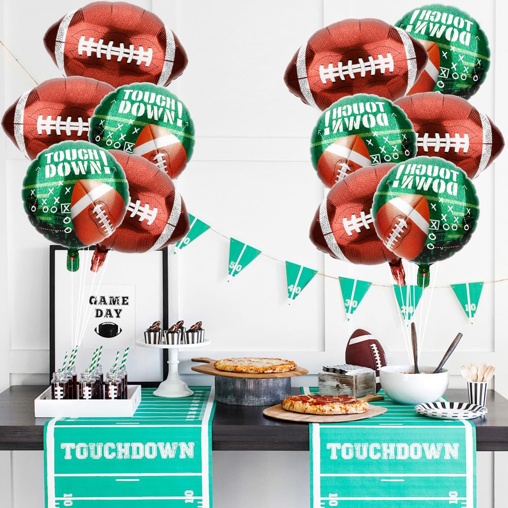 QIHOMPIB 12 Pcs Football Foil Balloons – 2 Styles for Parties, Tailgates & Stadium Decor