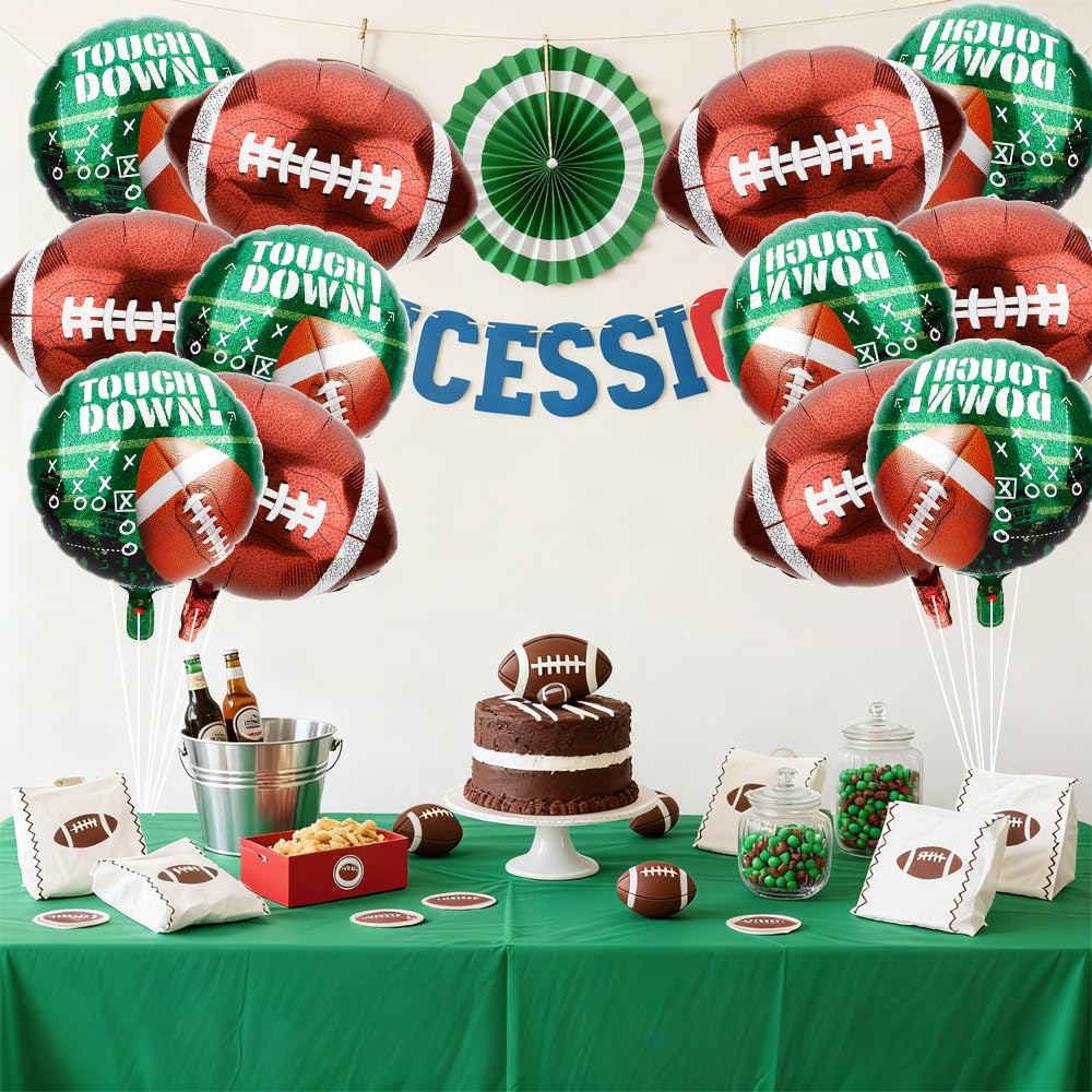 QIHOMPIB 12 Pcs Football Foil Balloons – 2 Styles for Parties, Tailgates & Stadium Decor