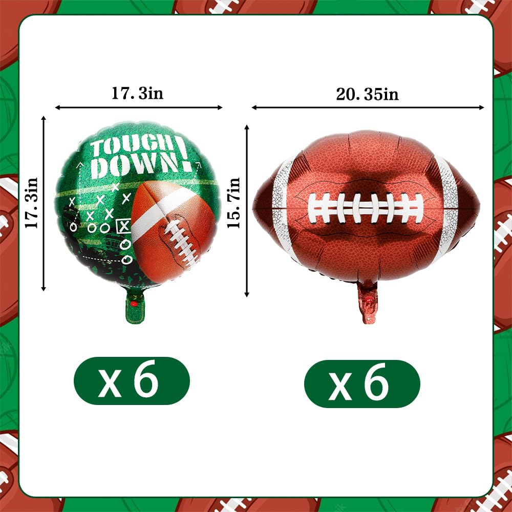QIHOMPIB 12 Pcs Football Foil Balloons – 2 Styles for Parties, Tailgates & Stadium Decor
