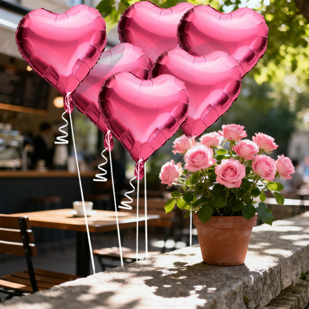 QIHOMPIB 15 Pink Heart Foil Balloons – 18in Valentine’s Day Decorations