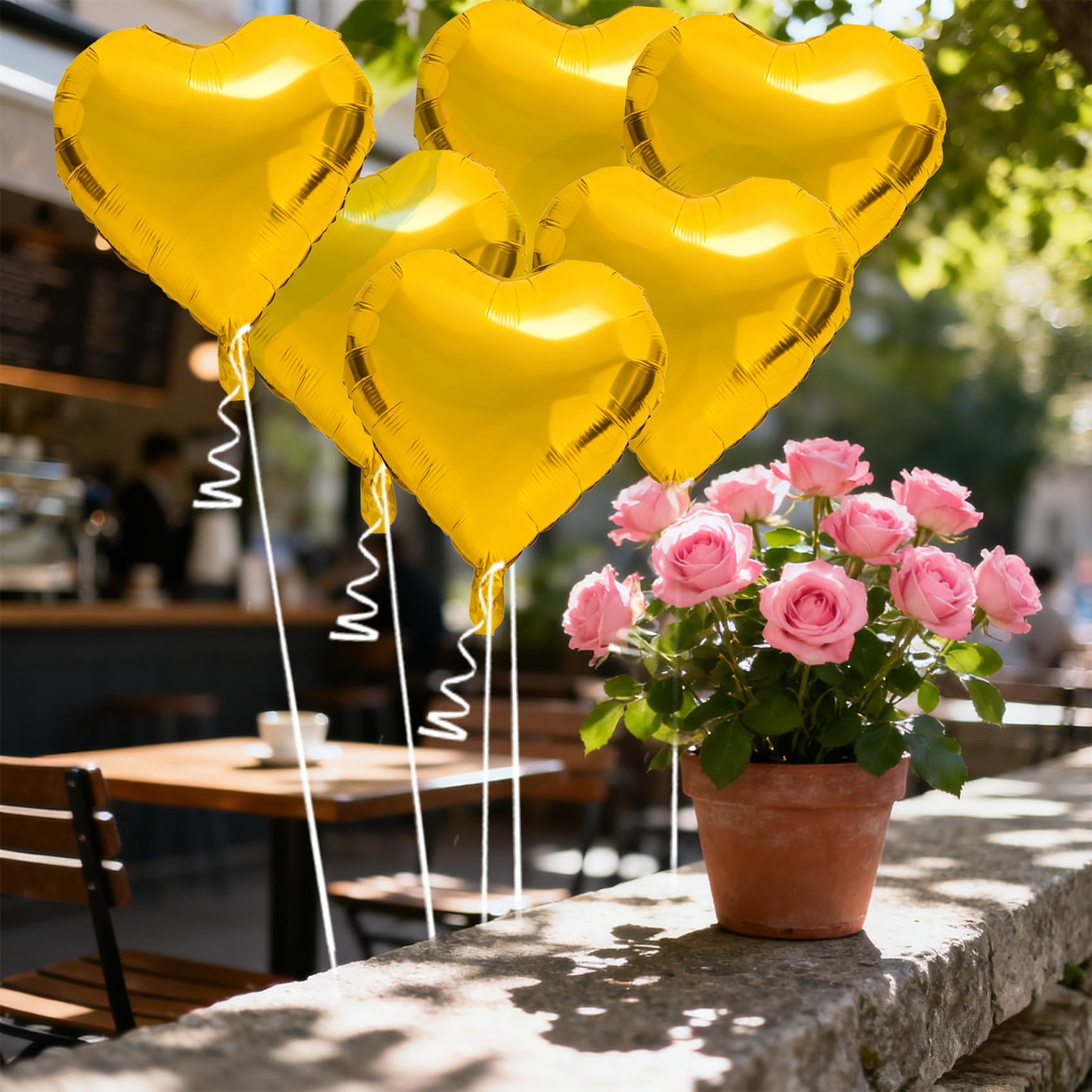 QIHOMPIB 15 Pcs Gold Heart Balloons – 18-Inch Foil Hearts for Valentines & Occasions
