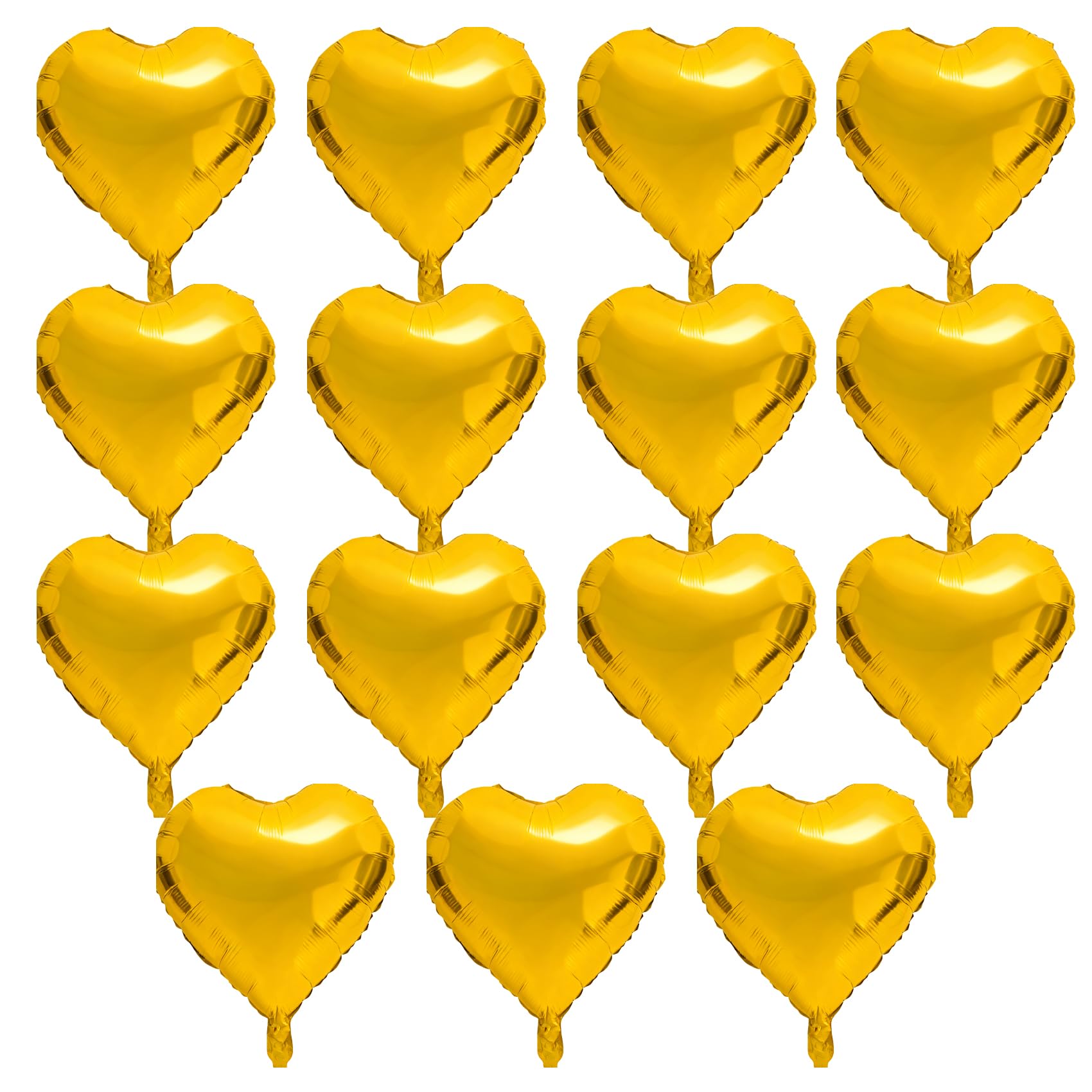 QIHOMPIB 15 Pcs Gold Heart Balloons – 18-Inch Foil Hearts for Valentines & Occasions