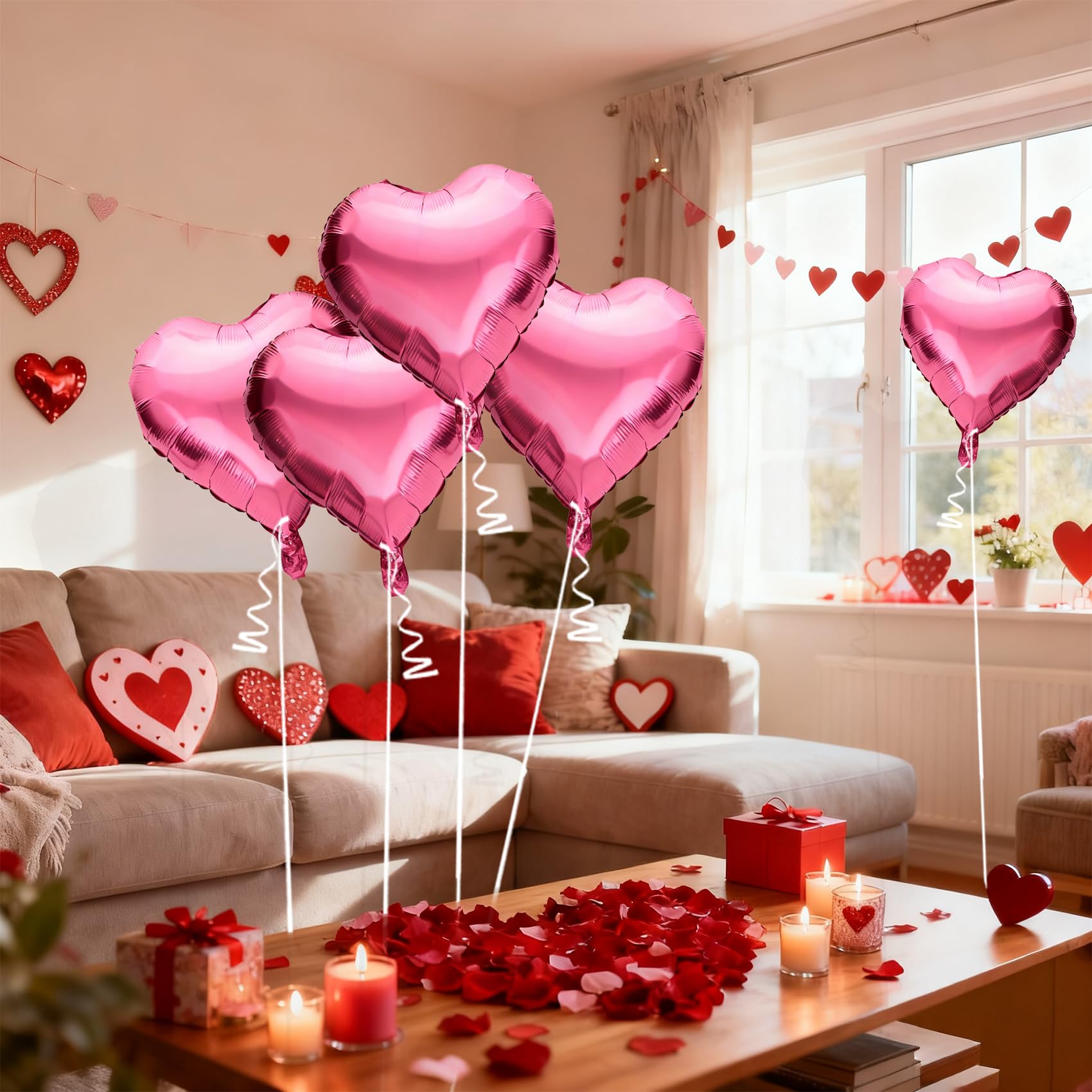 QIHOMPIB 15 Pink Heart Foil Balloons – 18in Valentine’s Day Decorations