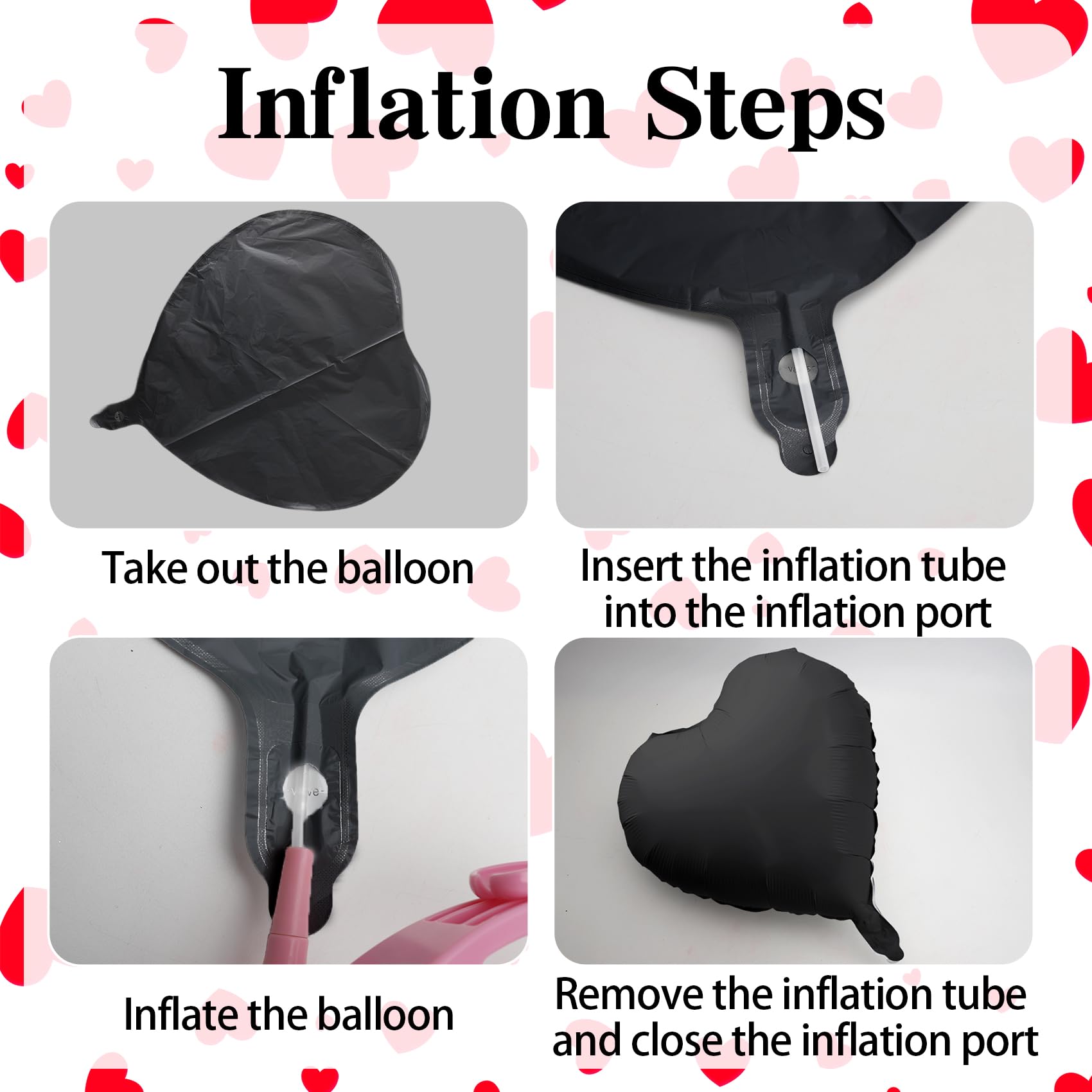 QIHOMPIB 15-Piece Black Heart Foil Balloons, 18-Inch — Valentine Decor