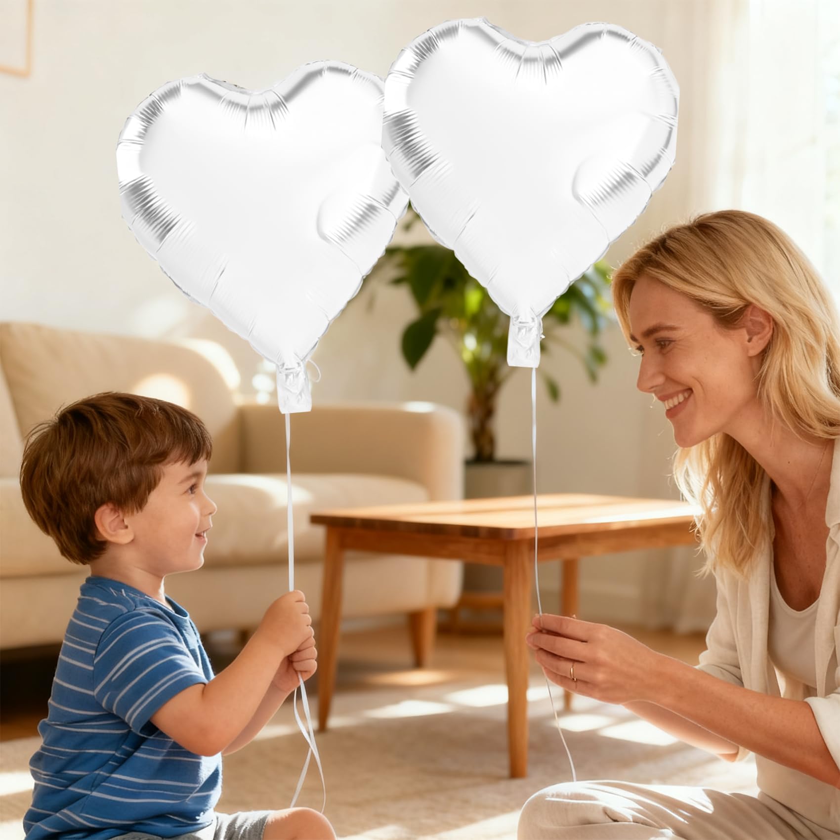 QIHOMPIB 15 PCS White Heart Balloons – 18 in Foil Valentines Decorations