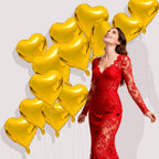 QIHOMPIB 15 Pcs Gold Heart Balloons – 18-Inch Foil Hearts for Valentines & Occasions