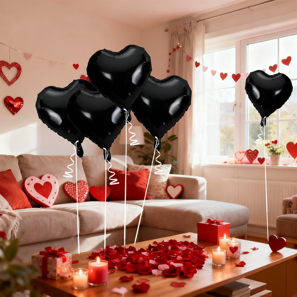 QIHOMPIB 15-Piece Black Heart Foil Balloons, 18-Inch — Valentine Decor