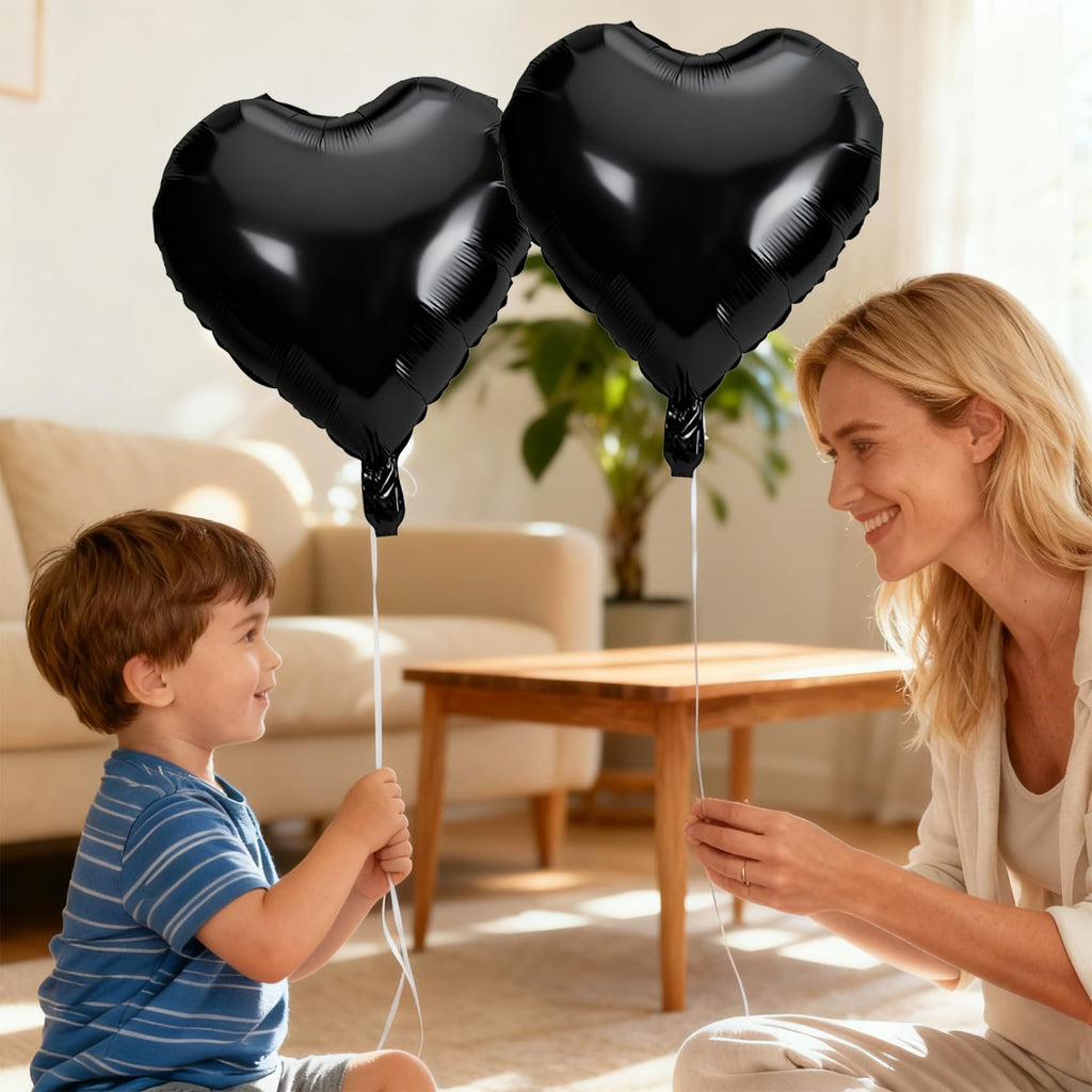 QIHOMPIB 15-Piece Black Heart Foil Balloons, 18-Inch — Valentine Decor