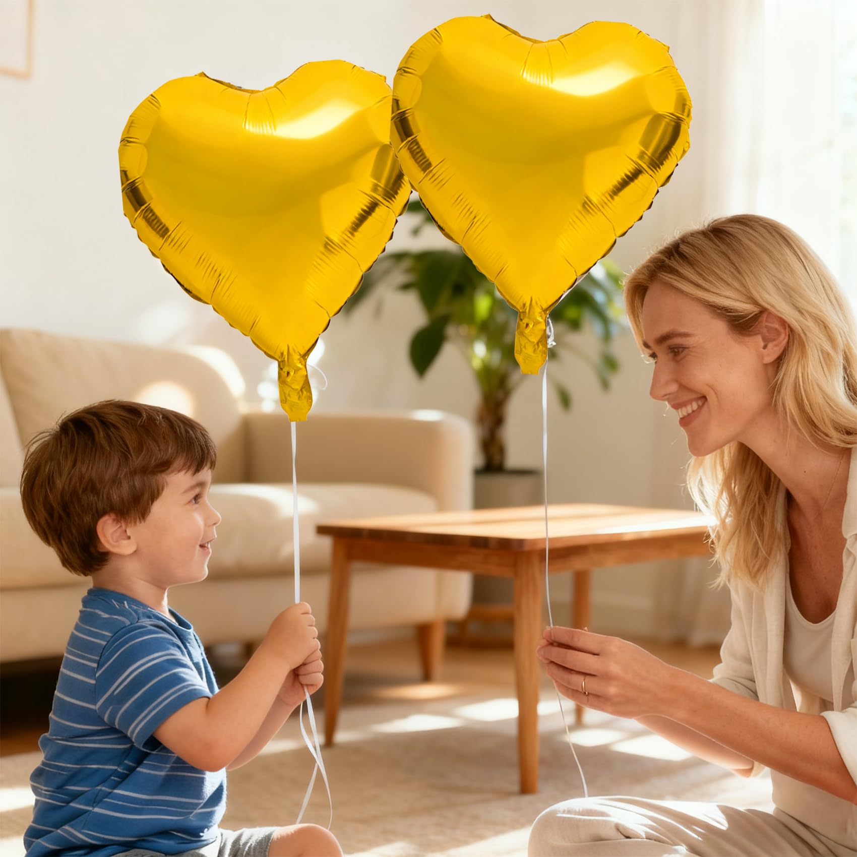 QIHOMPIB 15 Pcs Gold Heart Balloons – 18-Inch Foil Hearts for Valentines & Occasions