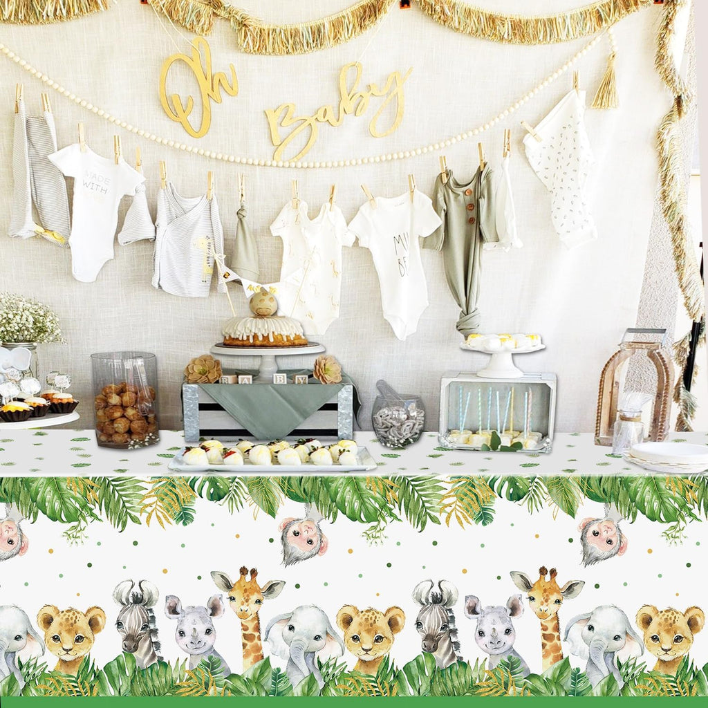 QIYANPAX 4 Pack Jungle Safari Tablecloths – Sage Green 54×108 in