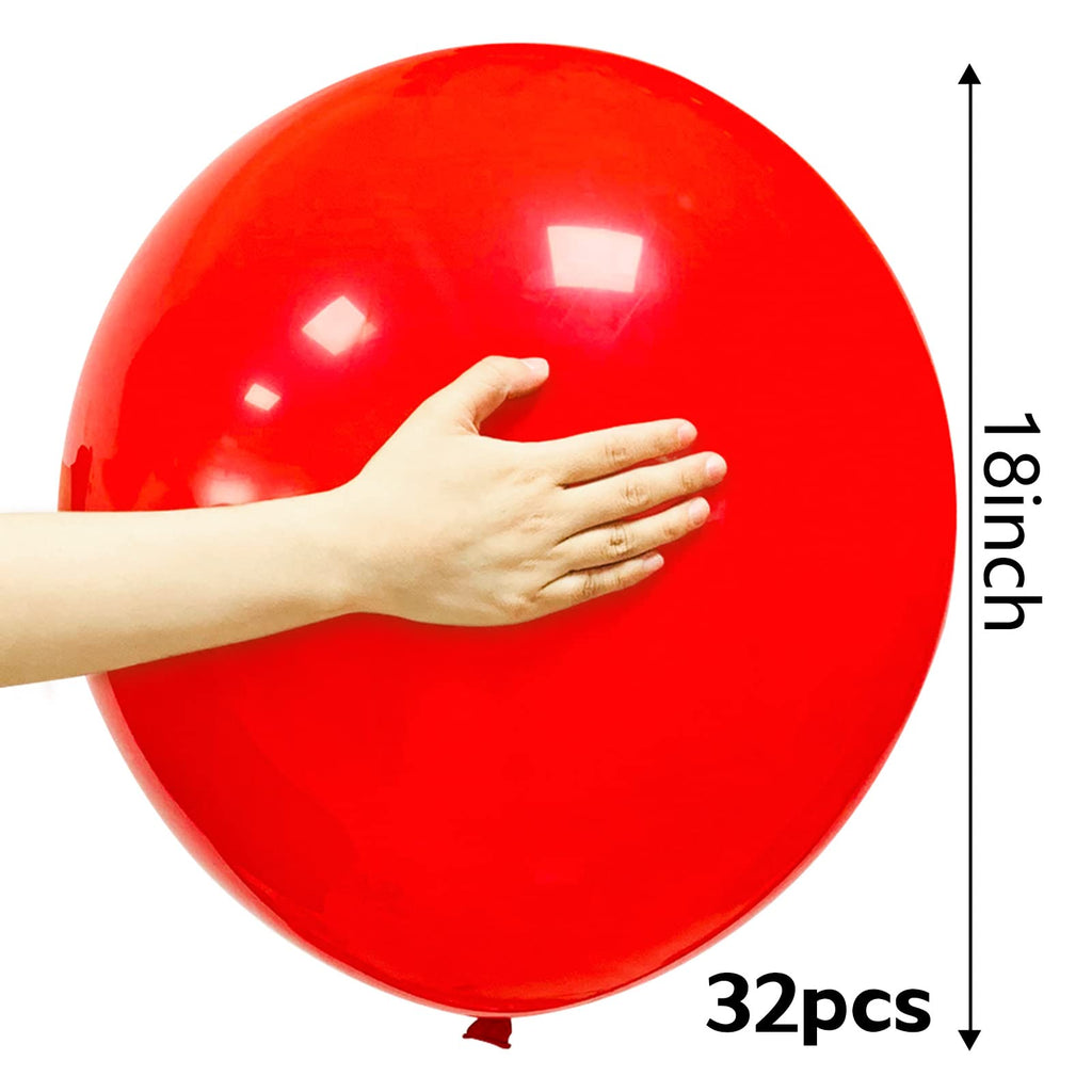 QIKOOLAA 32Pcs Red 18-Inch Latex Balloons – Large Party Decor for Birthdays & Weddings