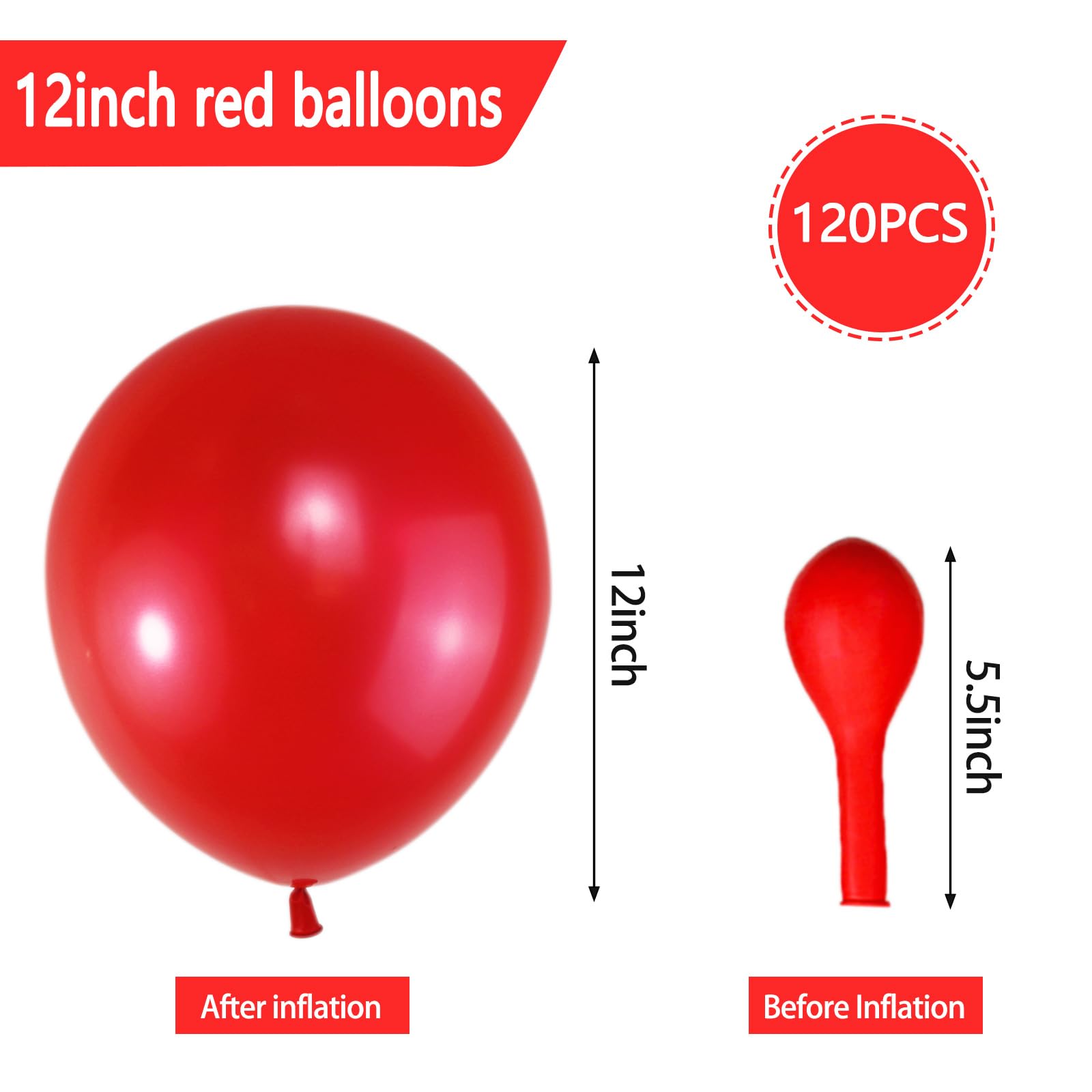 QIKOOLAA 120 Pack Pearl Red Balloons – 12 Inch Royal Red Latex Party Balloons