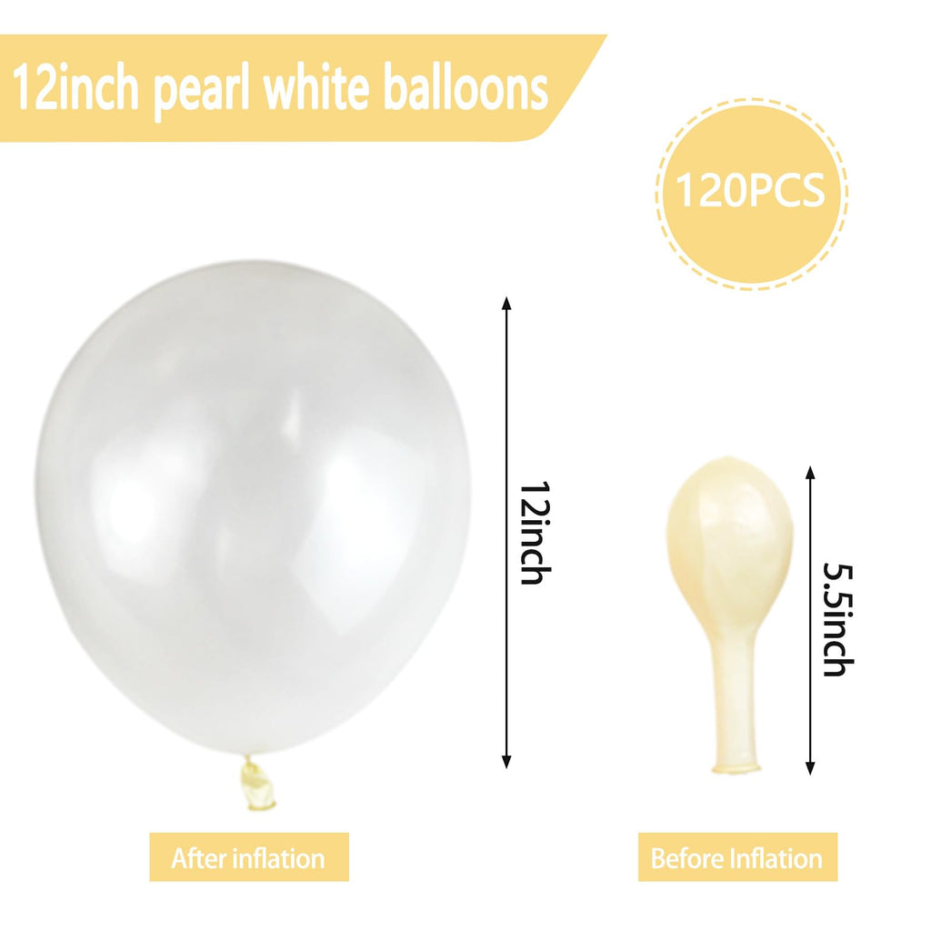 QIKOOLAA 120 Pack Pearl White Balloons – Bright 12in Royal White Latex for Birthday, Wedding & Baby Shower