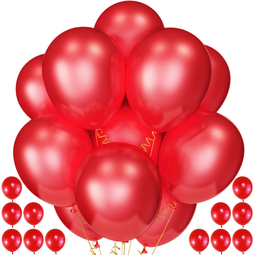 QIKOOLAA 120 Pack Pearl Red Balloons – 12 Inch Royal Red Latex Party Balloons