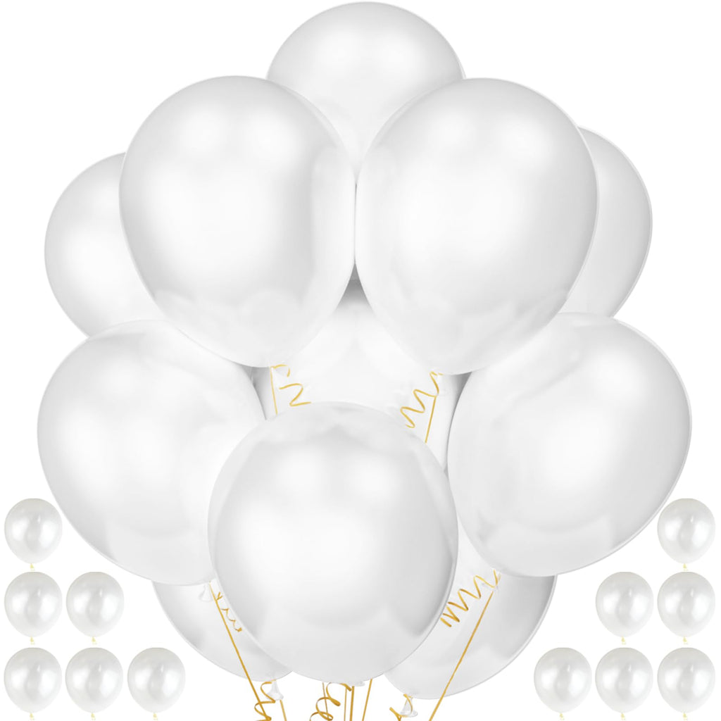 QIKOOLAA 120 Pack Pearl White Balloons – Bright 12in Royal White Latex for Birthday, Wedding & Baby Shower