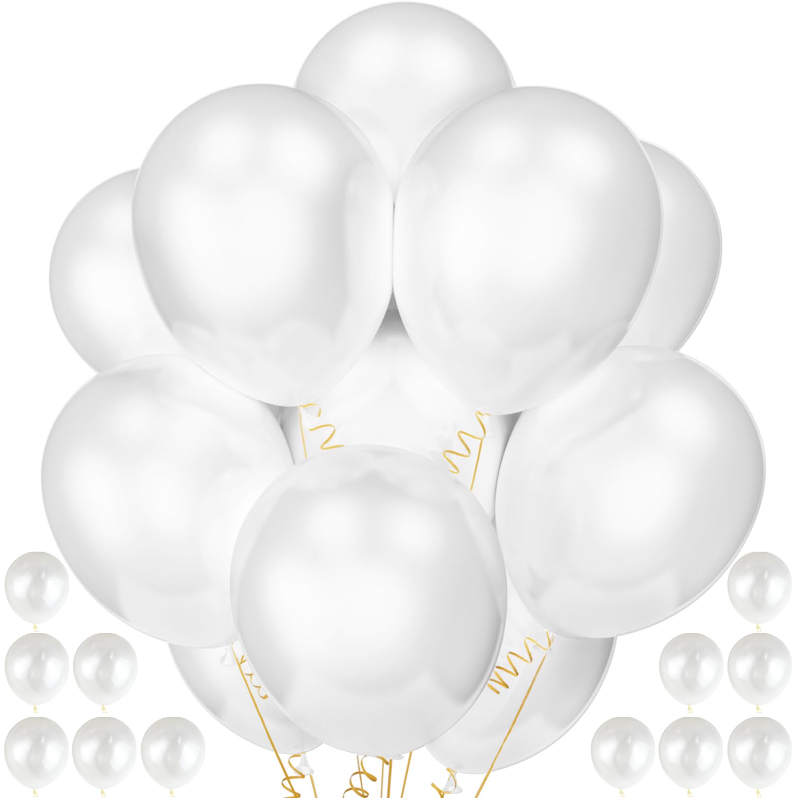 QIKOOLAA 120 Pack Pearl White Balloons – Bright 12in Royal White Latex for Birthday, Wedding & Baby Shower