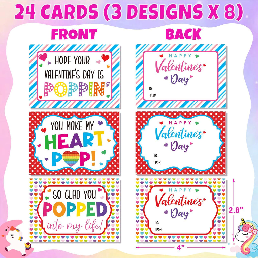 Qinline 24 Pack Unicorn Pop Fidget Toys with Gift Cards – Easter Kids Party Favors