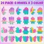 Qinline 24 Pack Unicorn Pop Fidget Toys with Gift Cards – Easter Kids Party Favors