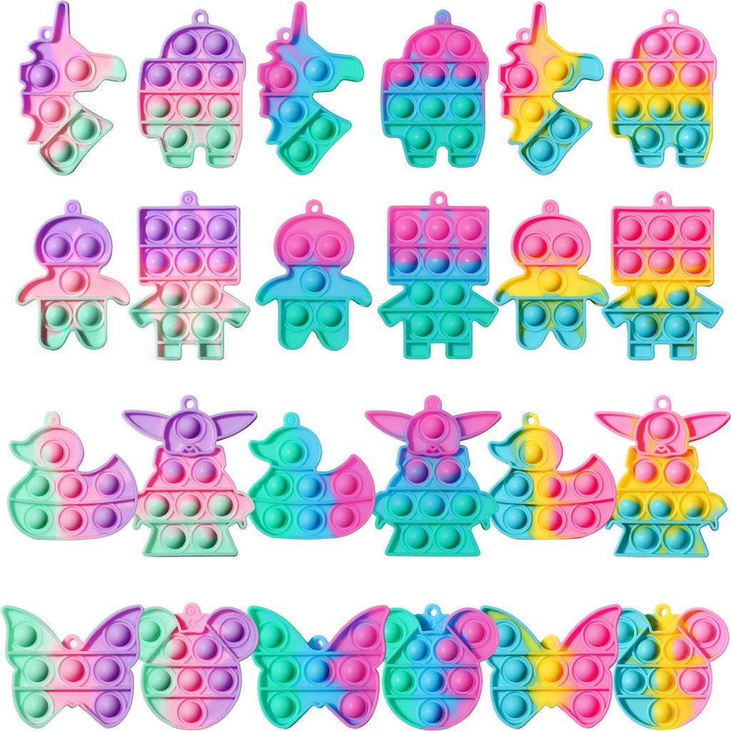 Qinline 24 Pack Unicorn Pop Fidget Toys with Gift Cards – Easter Kids Party Favors