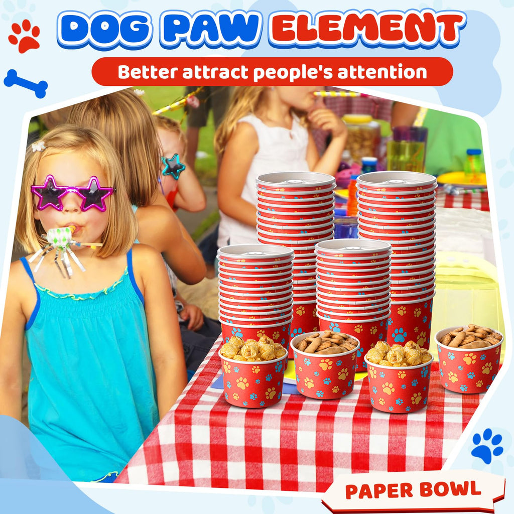 Qinyoung 24-Pack 8 oz Paw Print Ice Cream Cups with Lids – Red Dog Party Bowls