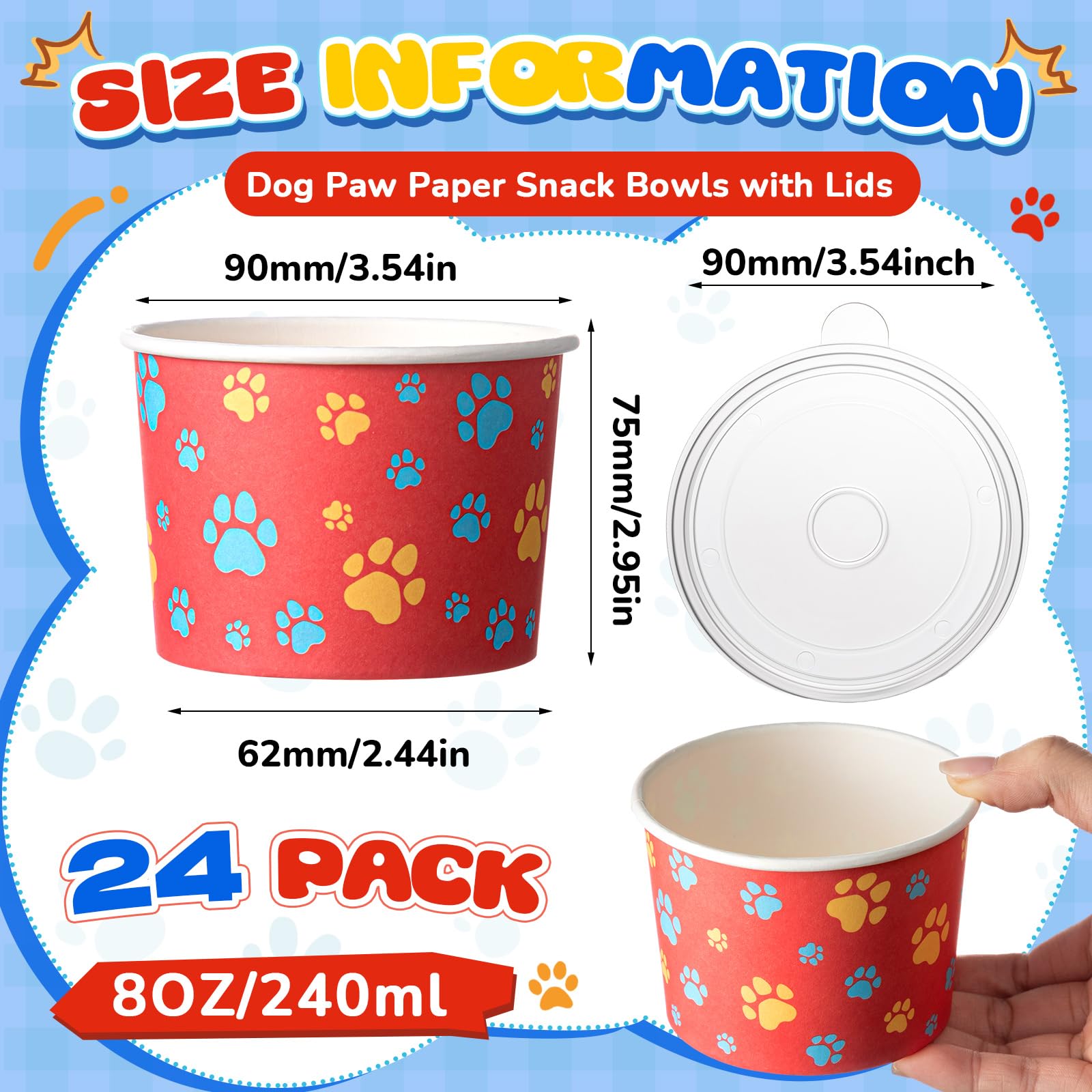 Qinyoung 24-Pack 8 oz Paw Print Ice Cream Cups with Lids – Red Dog Party Bowls