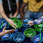 QIYANPAX Neon Level Up Video Game Tableware – 24-Piece Party Set for Gamer Birthday (Plates, Napkins, Forks, Tablecloths)