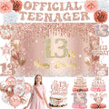 QIYANPAX 13th Birthday Decorations for Girls – Rose Gold 53-Piece Party Kit with Backdrop, Banner, Sash & Balloons